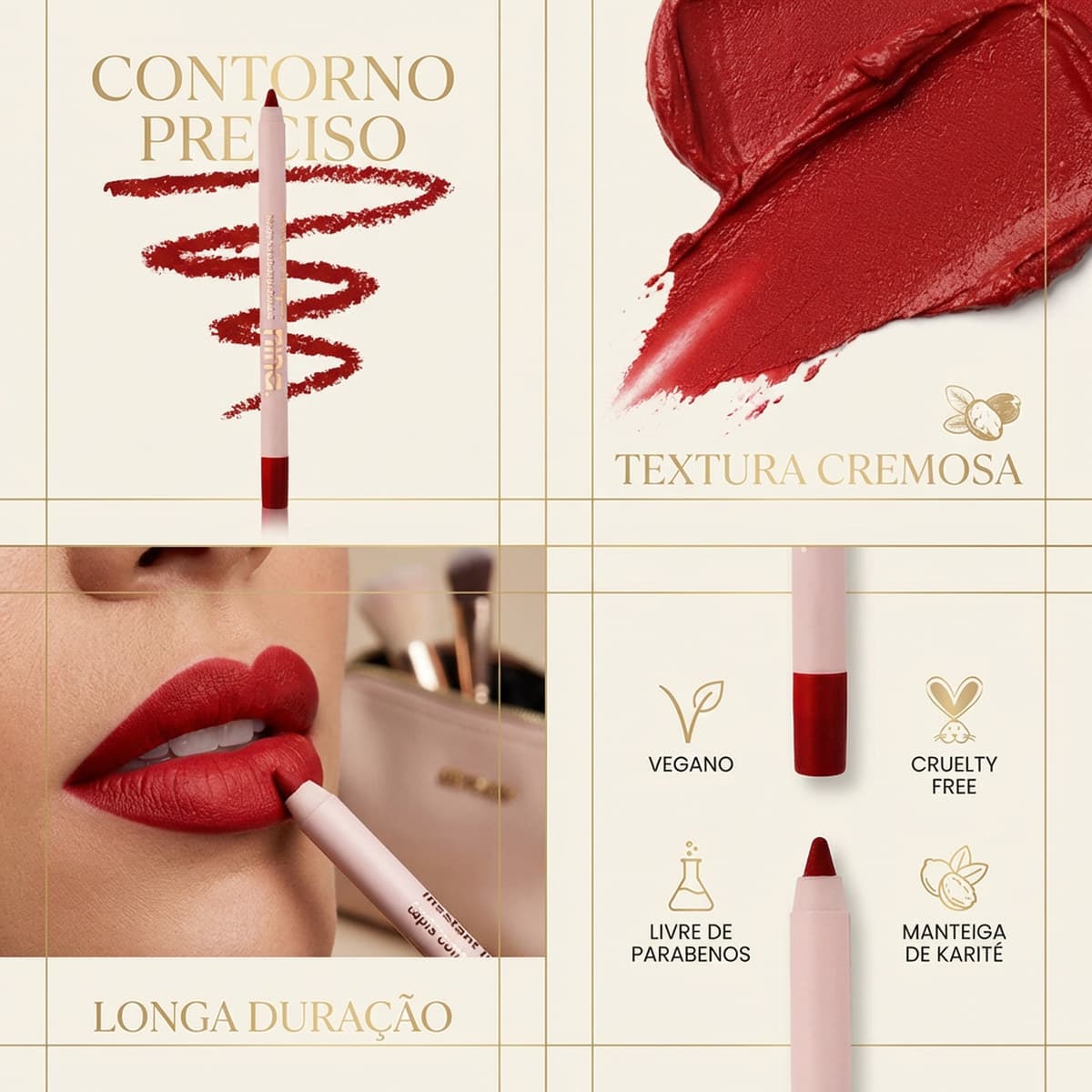 NINA Lápis Contorno Instant Lips Cor Infinito para Lábios acabamento preciso traço macio e cor