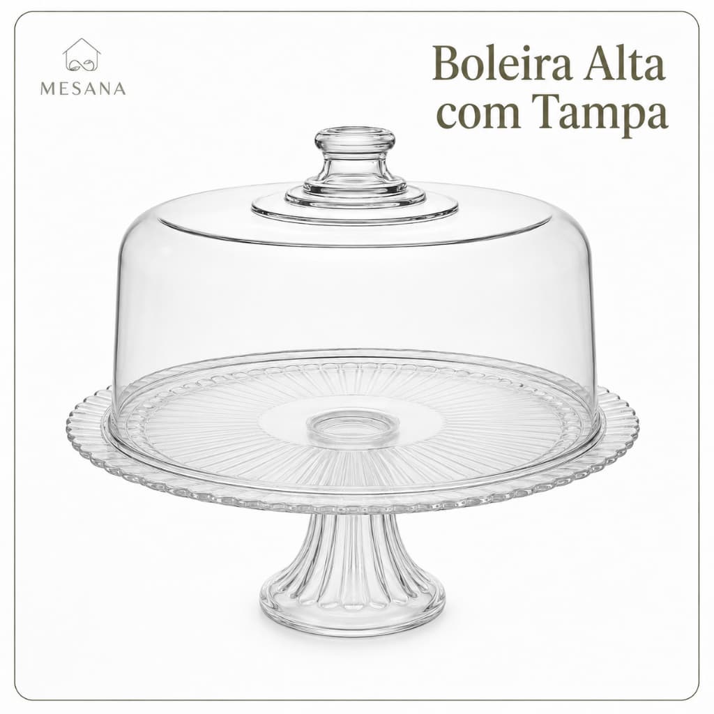 Boleira de Vidro com Tampa e Pé 31cm Alta Porta Bolo Viena Rúvolo