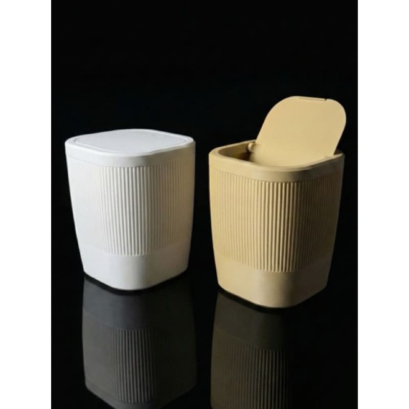 Mini Lixeira de Mesa Penteadeira Escrivaninha Luxo Texturizada Canelada Branca com Tampa Compacta Organizadora