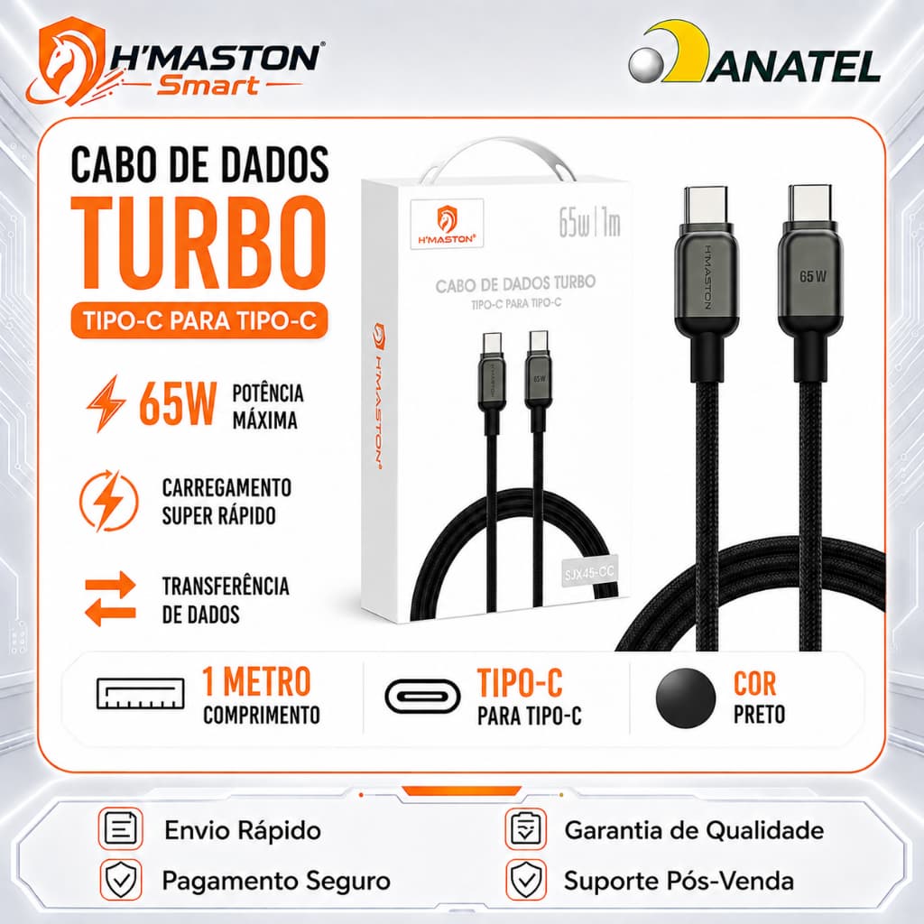 H'Maston SJX45-CC 65W Cabo De Iphone Cabo Carregador Iphone Cabo Carregador Tipo c Cabo Tipo c Turbo Cabo Tipo c Tipo c