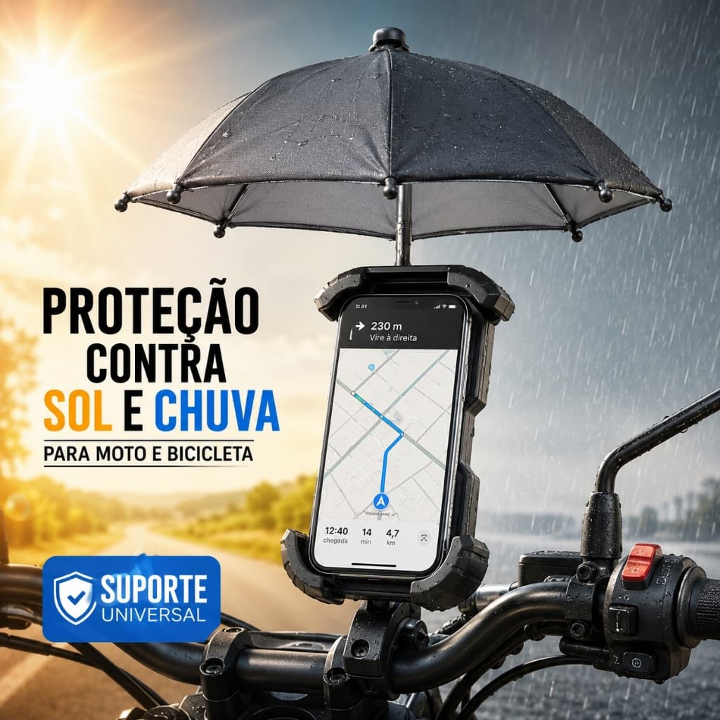 Suporte Celular Moto Bicicleta Universal com Mini Guarda-Chuva para Celular e Proteção Sol e Chuva IT-Blue LE-137