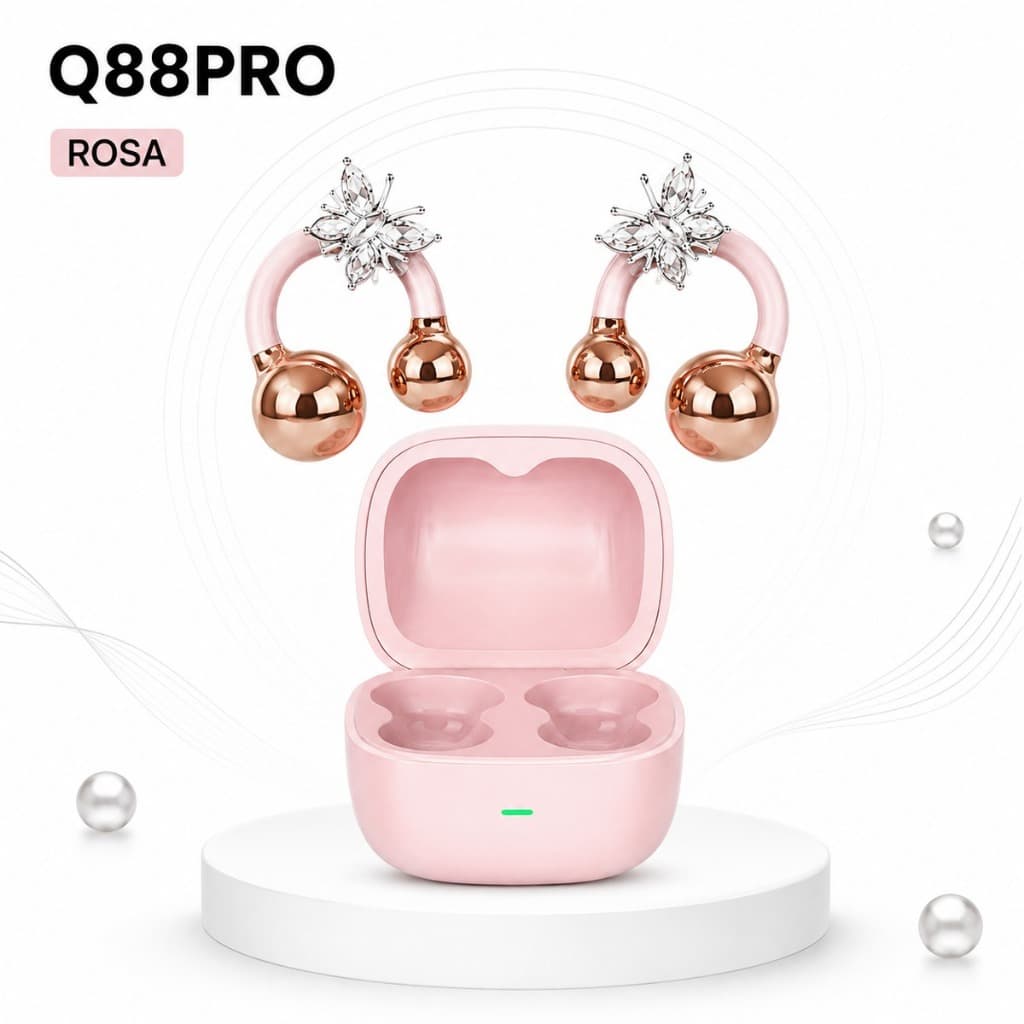 Fone de Ouvido Bluetooth Q88PRO Ear Clip Borboleta 5.4 Sem Fio Gamer Baixa Latência Bateria 24H