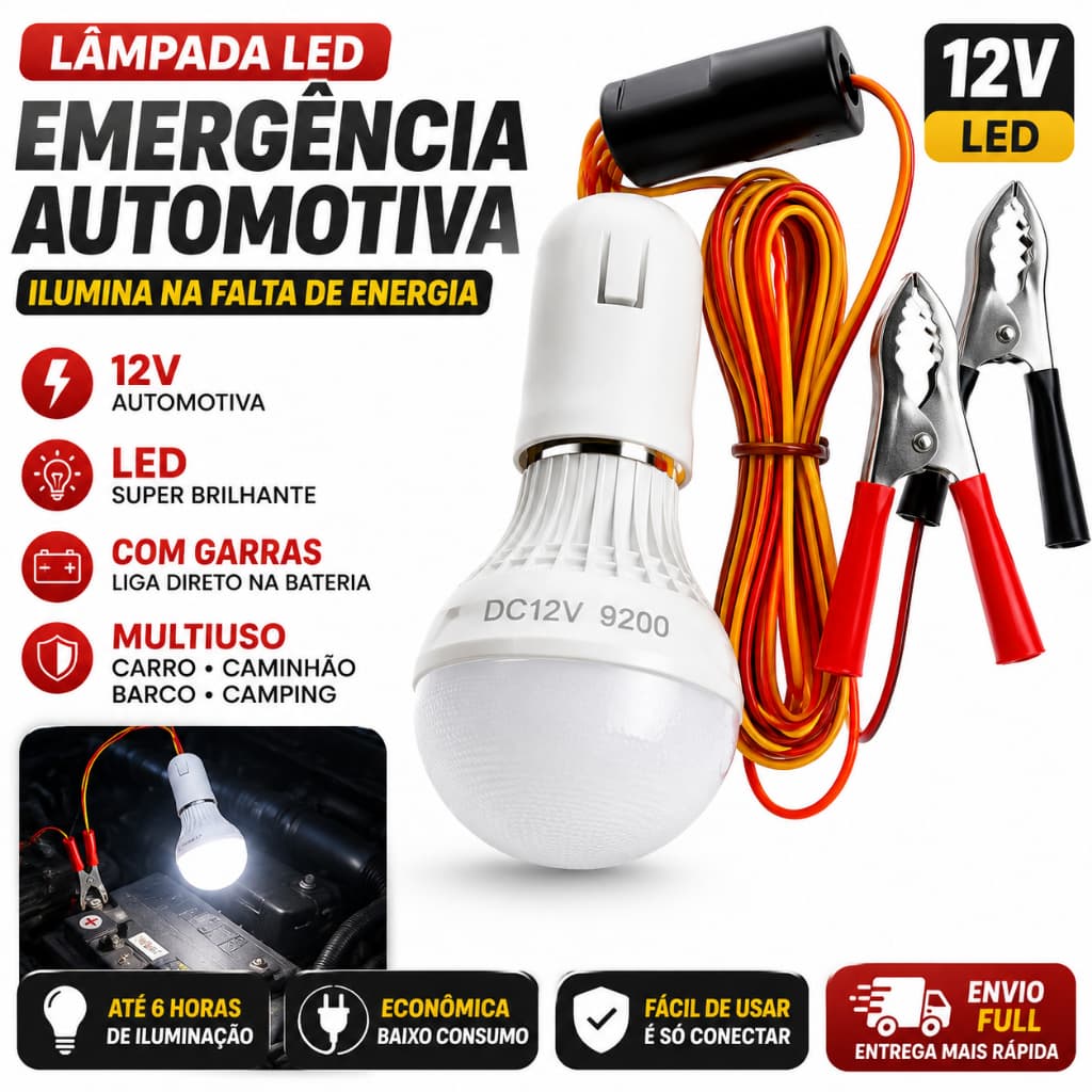 Lampada De Emergencia Automotiva 12v Fbg Garra Bateria Led Bateria