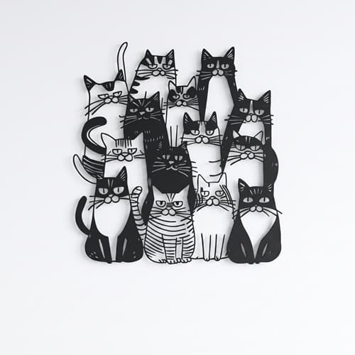 Arte de Parede Colônia de Gatos + Plástico Preto + Largura: 17,85cm + Altura: 18cm + Espessura: 4mm + Peso: 50,40g