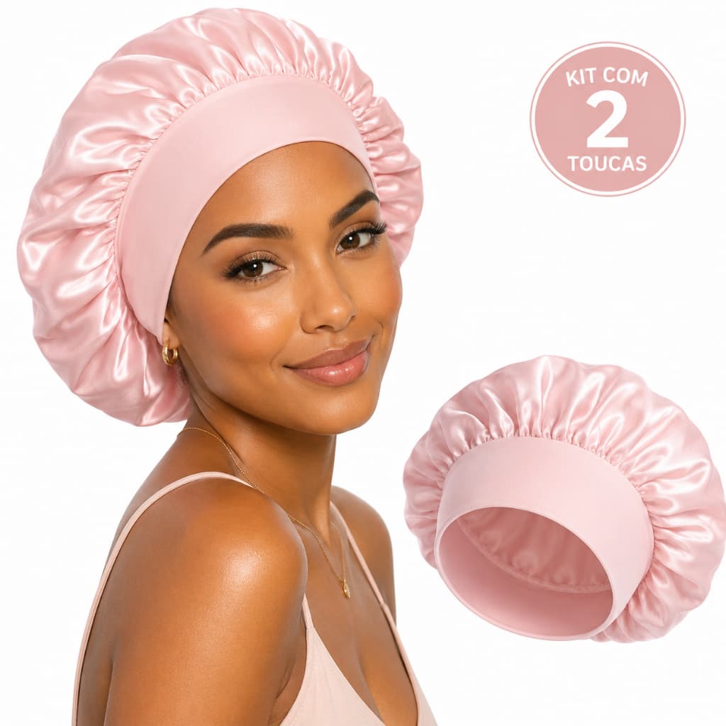 Kit 2 Touca De Cetim Faixa Barra Antifrizz Hidratação Dormir