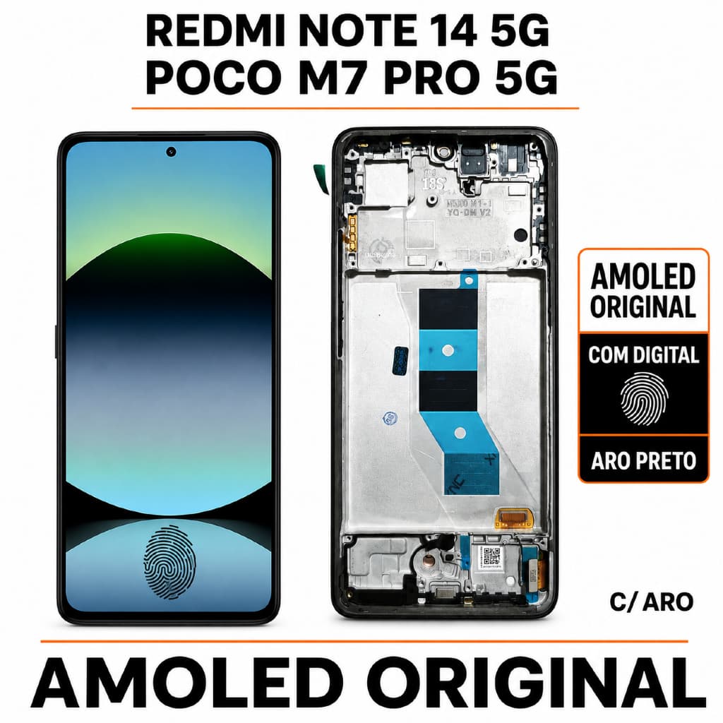 Display Poco M7 Pro 5G / Redmi Note 14 5G  Frontal Amoled Original Com Aro Preto Tela Com Digital