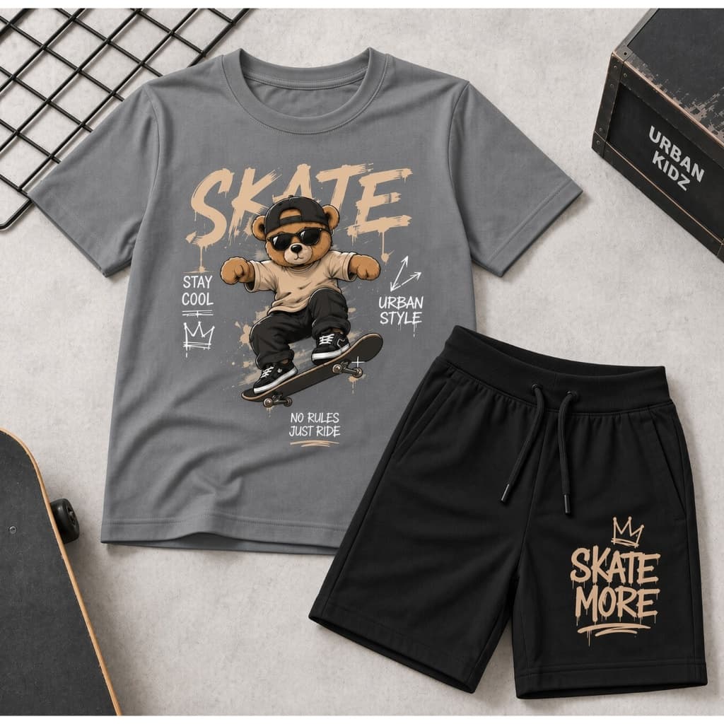Conjunto Infantil Menino Bermuda Camiseta Verão Look Masculino Casual skate estilo criança