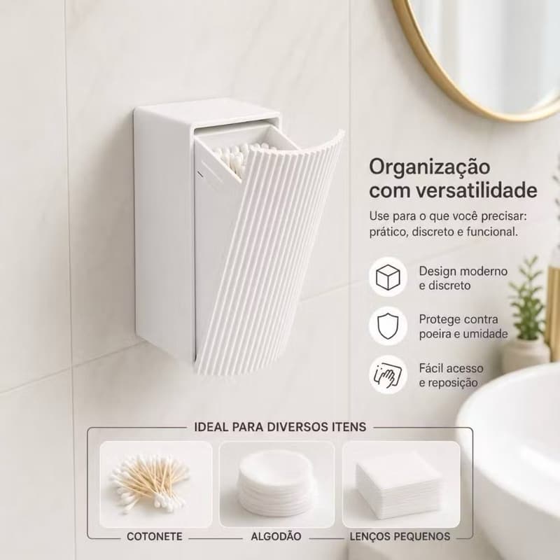 Porta Cotonete Algodão de Parede Adesivo Organizador Banheiro Dispenser