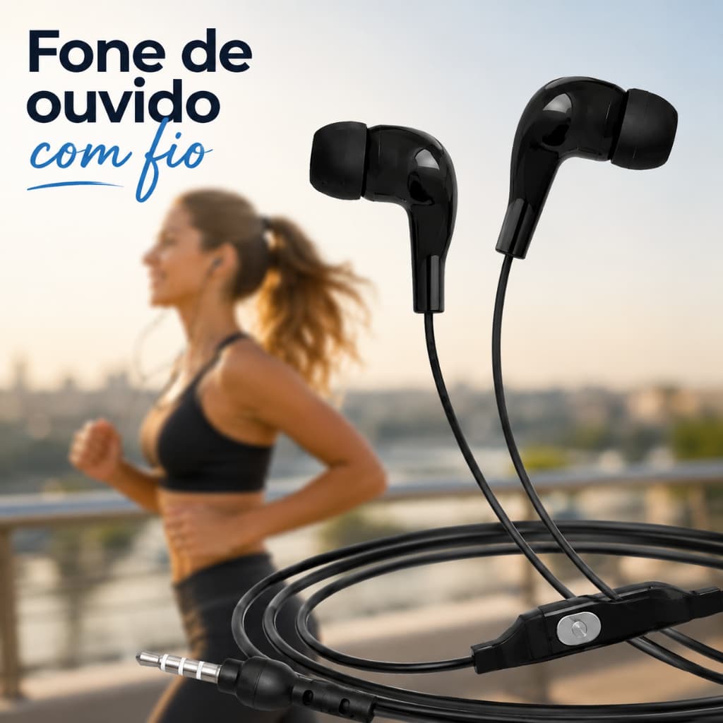 Fone de Ouvido com Fio Intra-Auricular com Microfone e Controle P2 3,5mm