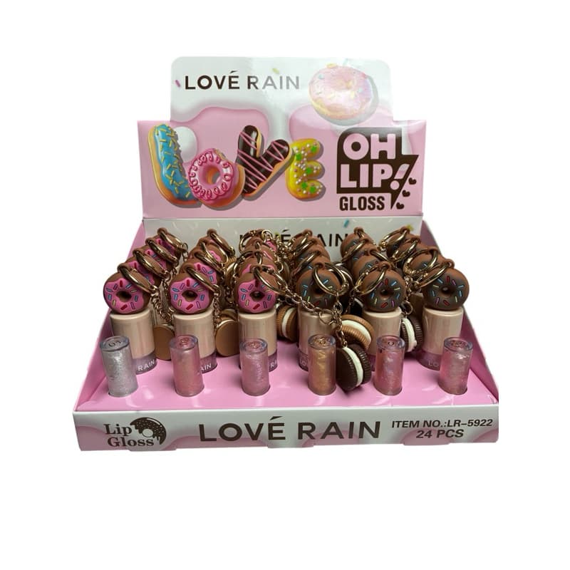 Lip Gloss Oh Lip Love Rain LR-5922 com Chaveiro de Biscoito – Gloss Labial Hidratante com Brilho