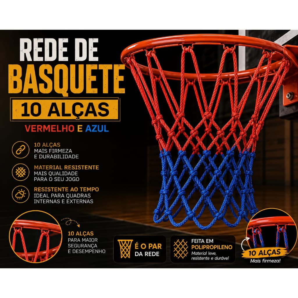 Par de rede basquete fio4mm duplo 10 alças em seda pp