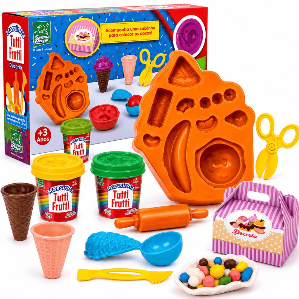 Massinha Modelar Infantil Doceria Sorveteria Cheiro Tutti Frutti Potes Forminha Cortador De Massa Brinquedo SuperToys