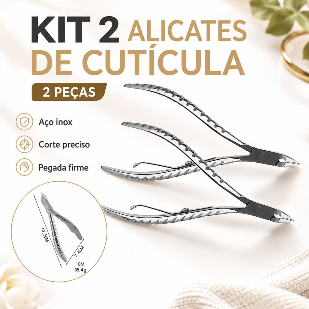 Kit 2 Alicates para Unha Profissional Premium Cutícula Manicure Ferramenta Pedicure Esmaltacao