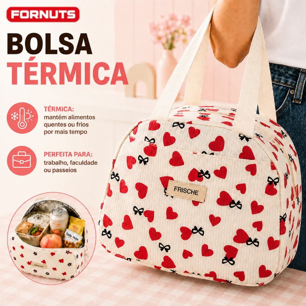 FORNUTS Bolsa Térmica Feminina Lancheira Térmica para Marmita 6,5L Impermeável Trabalho Escola Piquenique Portátil