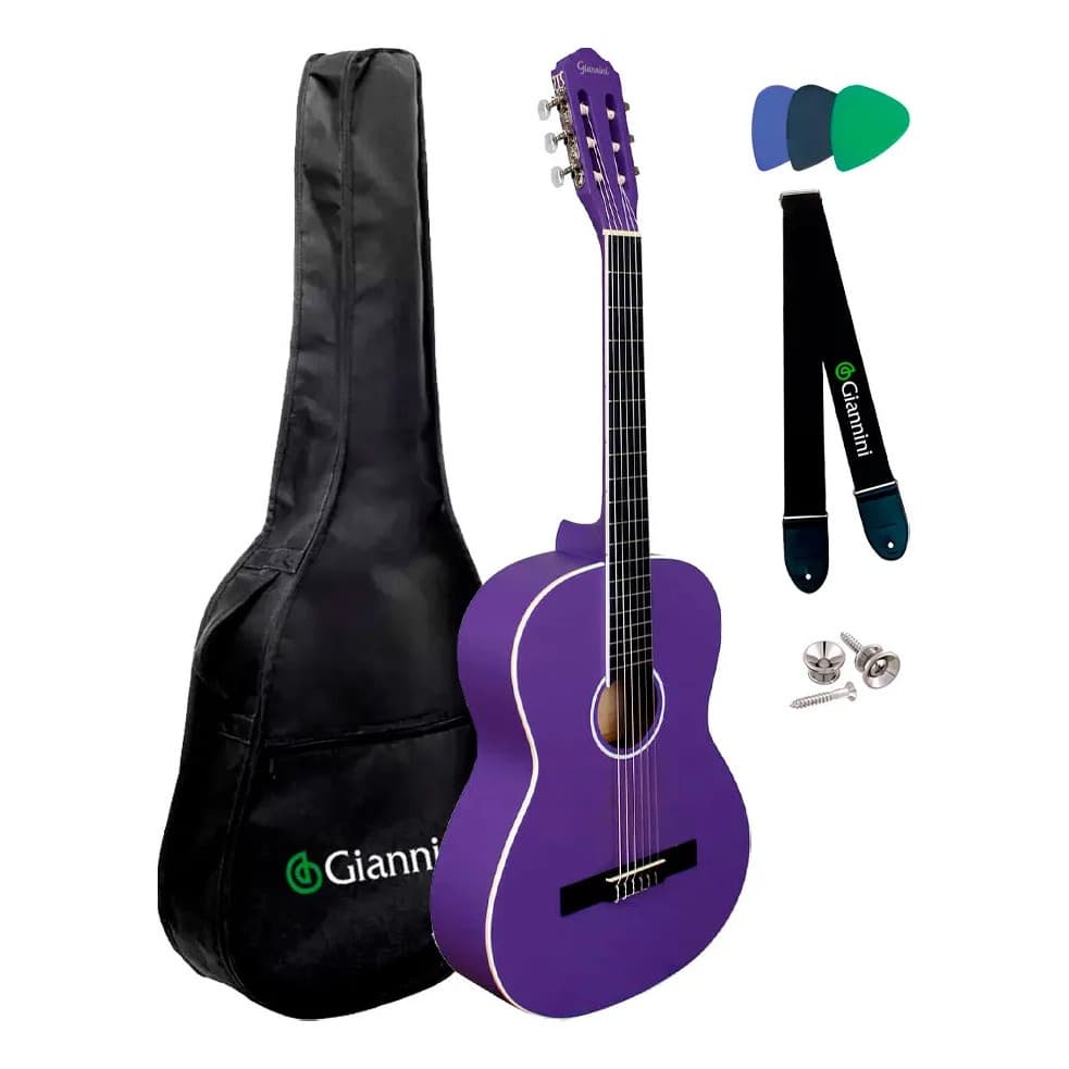 VIOLÃO GIANNINI NYLON START N-14 (PPS) PURPLE SATIN C/ CAPA E CINTO