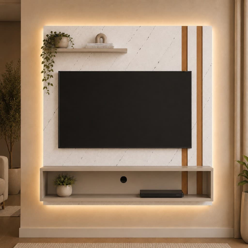 Painel Para TV Estante Para Sala Rack Suspenso Para TV Até 32 Polegadascom Nicho Inferior Prateleira Superior Passa Fio