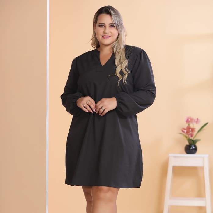 Vestido Feminino Estilo Camisa Manga Longa Plus Size/COD:V63