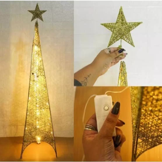 Árvore de Natal em Metal Dourado com Luzes LED – Decoração Resistente