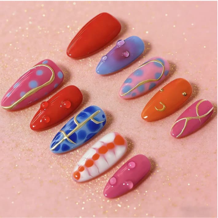 Unhas Postiças Almond Decorada Longa Bailarina 24pcs Ousado