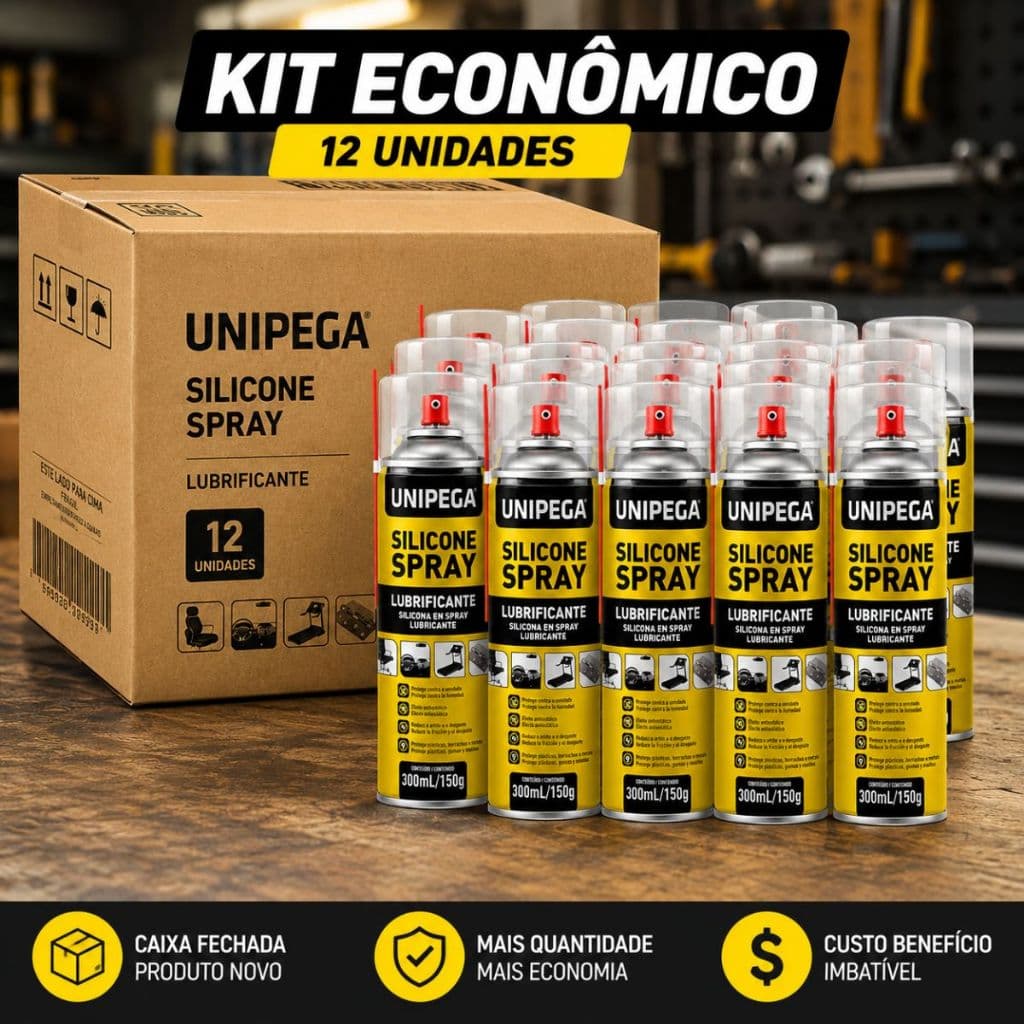 Kit 12 Silicone Spray Unipega 300ml Dá Brilho Elimina Ruídos