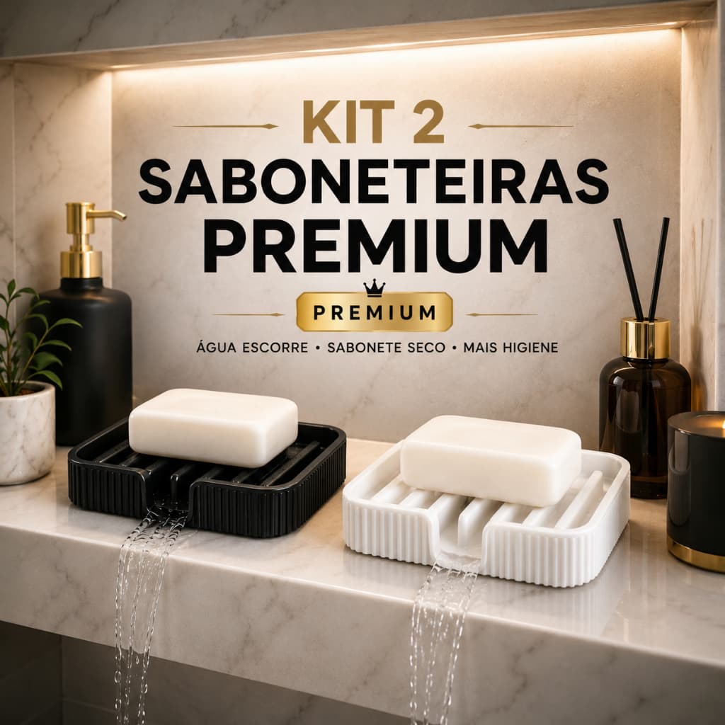 Kit 2 Saboneteiras Drenante Sem Furo Antiderrapante Porta Sabonete Banheiro Pia Bancada Cozinha Premium