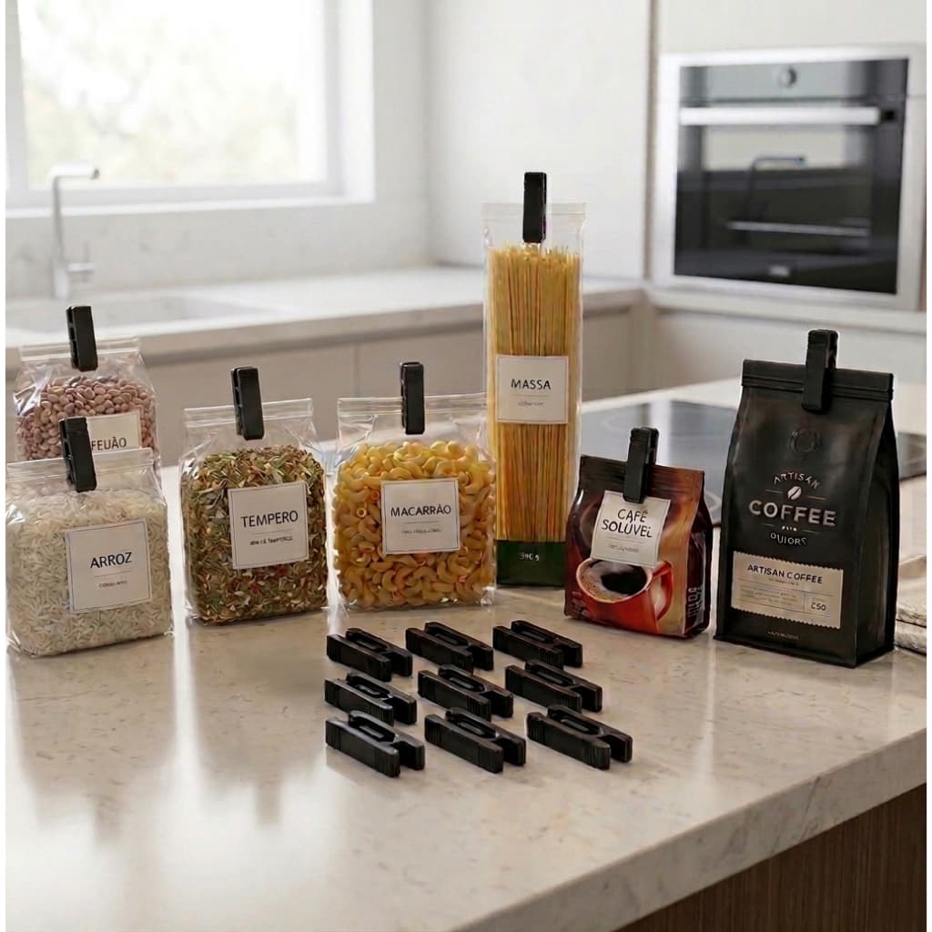 Kit Prendedor Grampo Clip Vedador de Saco Fechamento Embalagens Alimentos Cozinha Reutilizável Multiuso