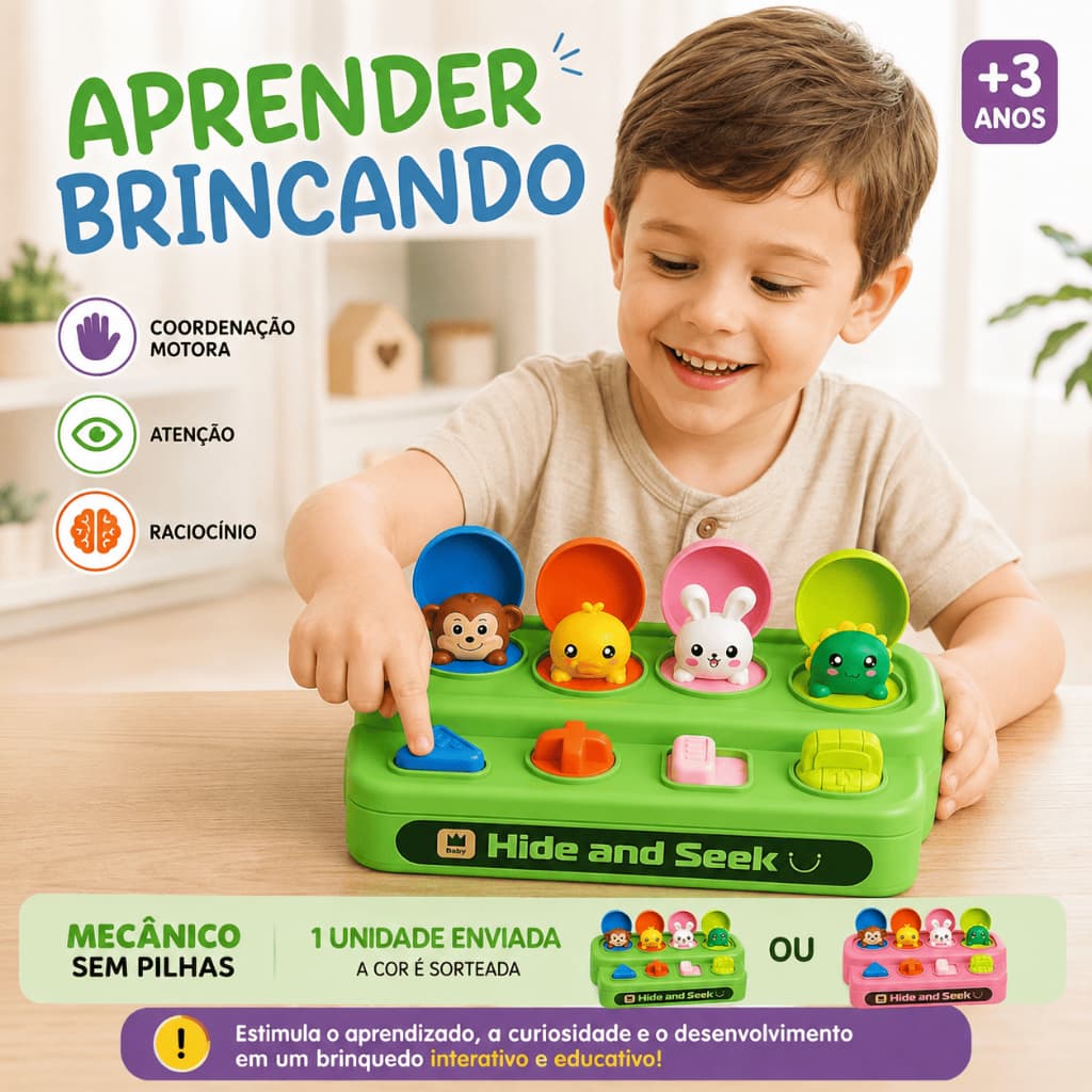 Brinquedo Educativo Infantil Esconde-Esconde Animais Interativo Coordenação Motora
