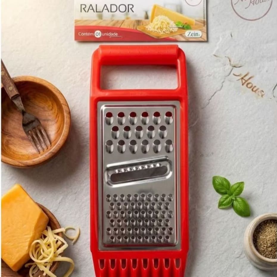 Ralador Inox 3 em 1 Multifuncional Fatiador com Cortes Grosso e Fino para Queijo e Legumes