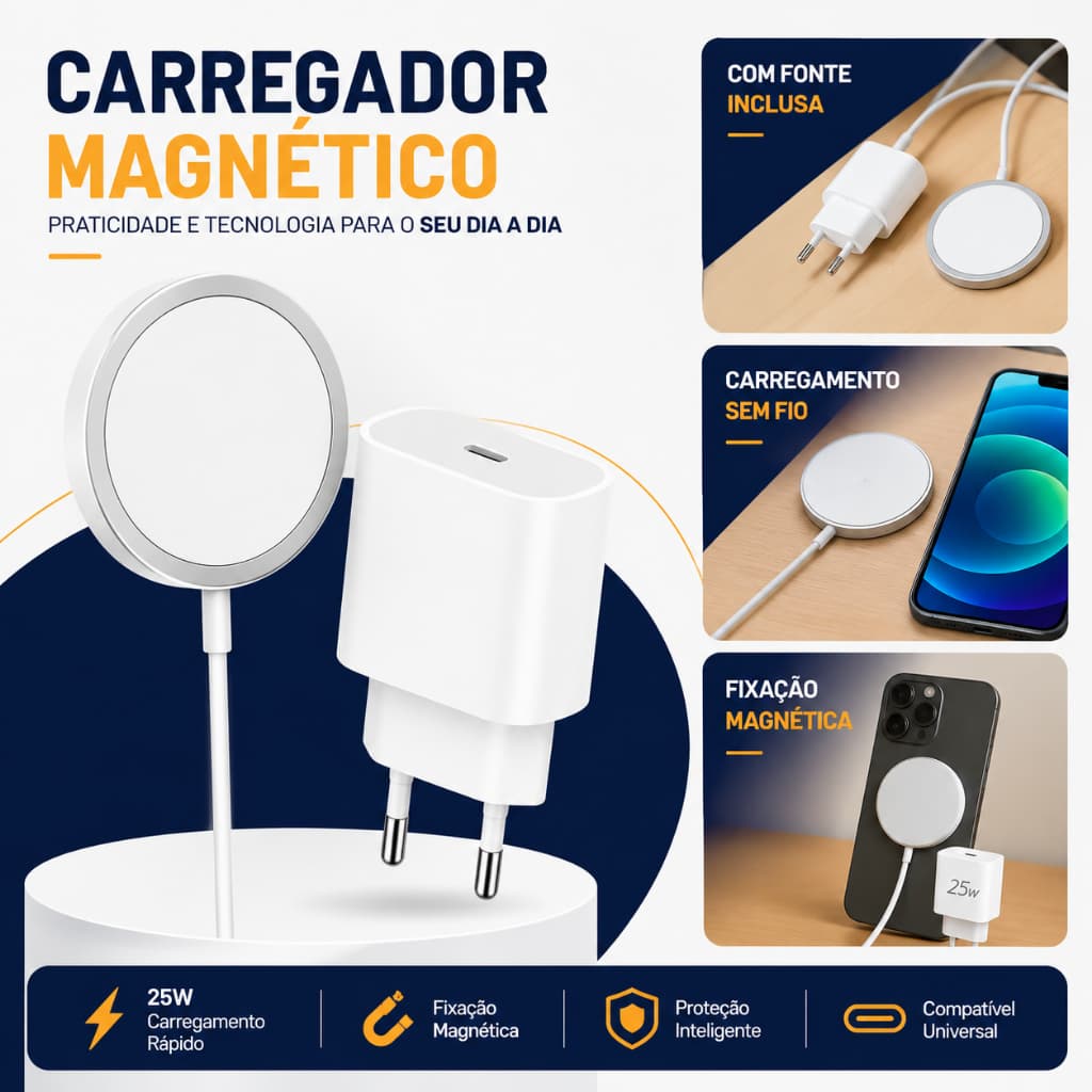 Kit Completo Carregador Por Indução Magnético + Fonte 30w