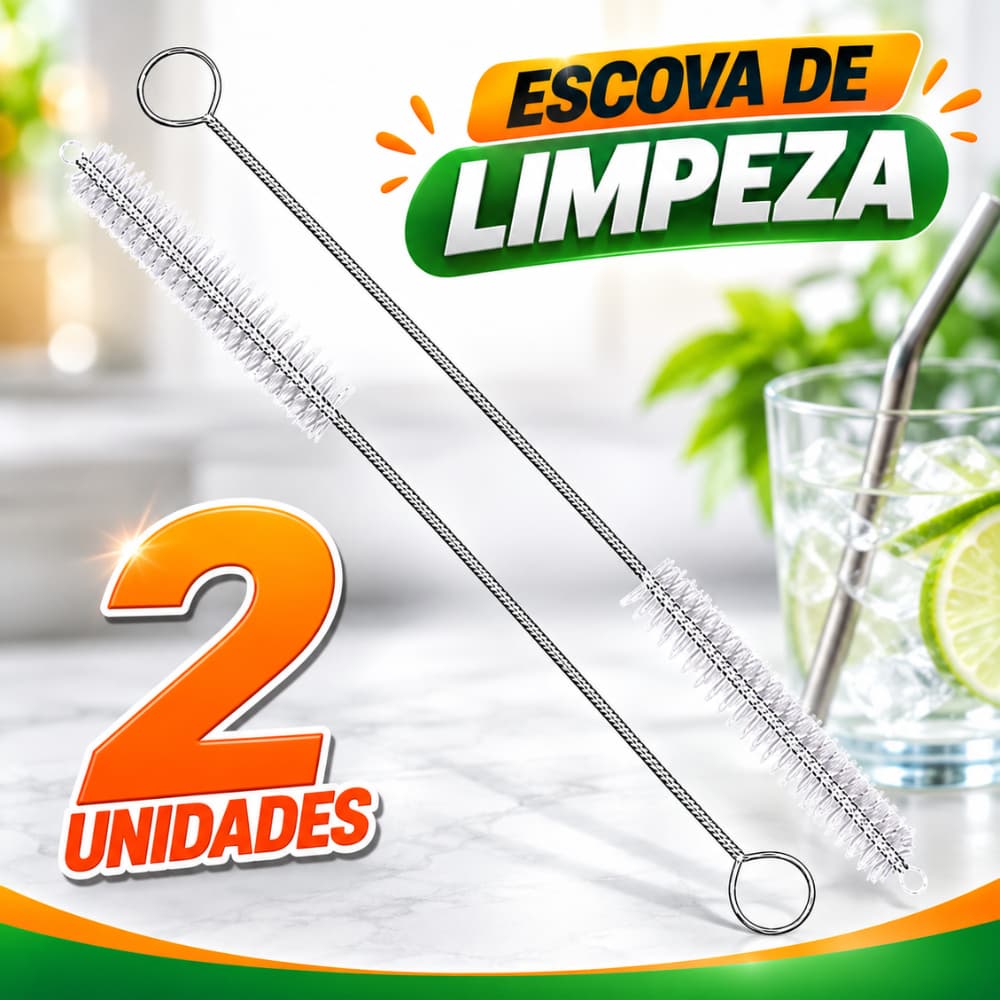 Kit 2 Escova de limpeza de canudo Cerdas Nylon Inox Haste Flexível 21cm