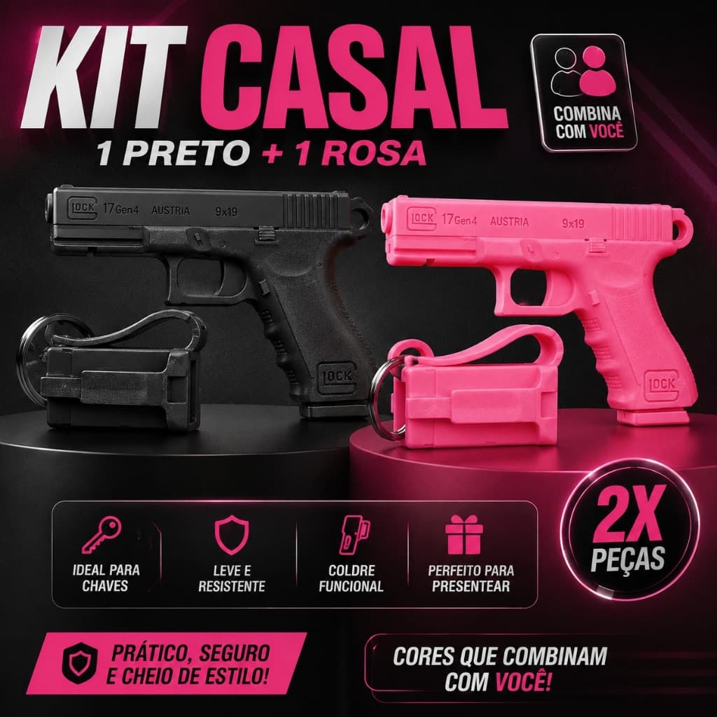 Kit Casal 2 Chaveiro de Pistola Com Coldre Boy e Girl Acessorio de Estilo Masculino e Feminino