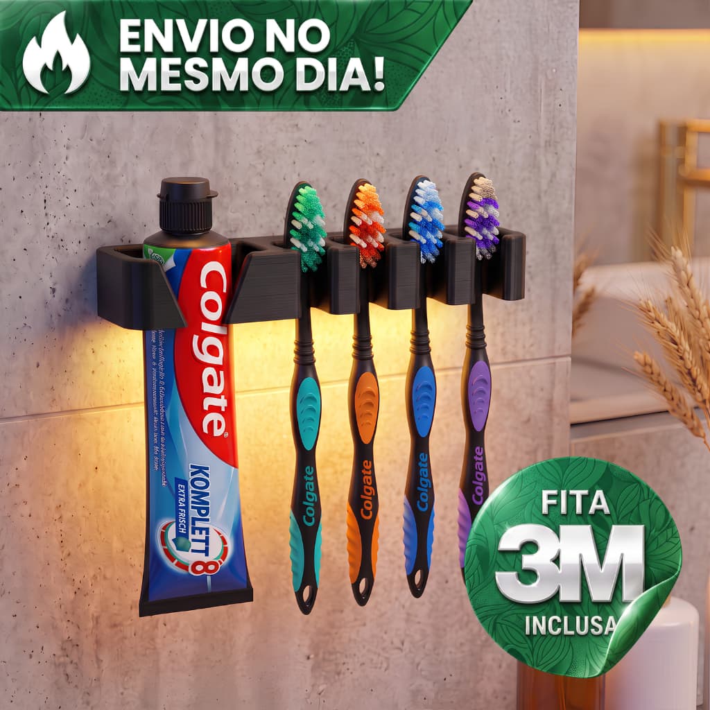 Organizador de Banheiro 5 em 1 Porta Escova de Dente Porta Creme Dental Adesivo 3M Sem Furo Evita Lodo