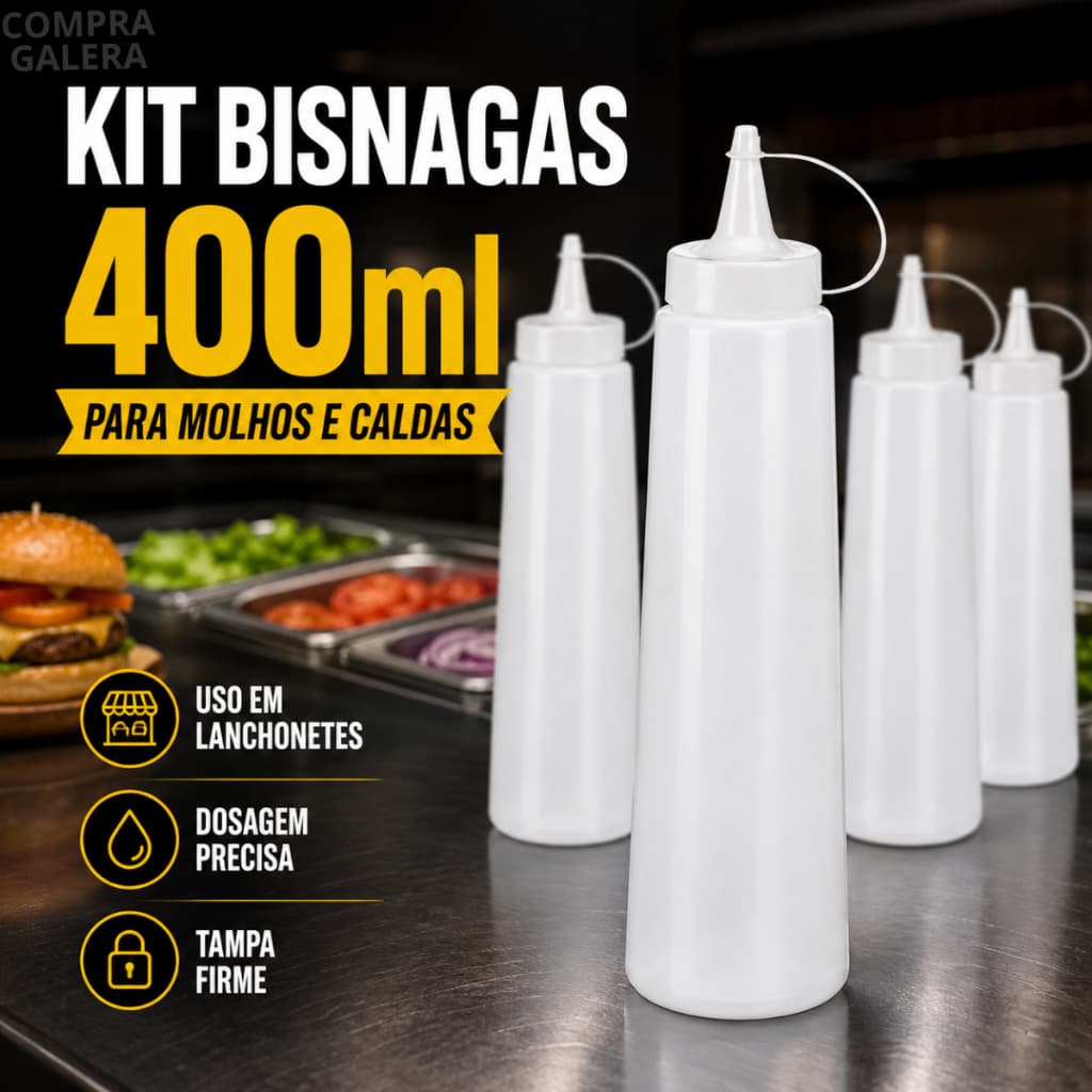 Kit Bisnagas 400ml Tampa Branca Molhos Maionese Mostarda  Ketchup Calda Lanchonete Restaurante