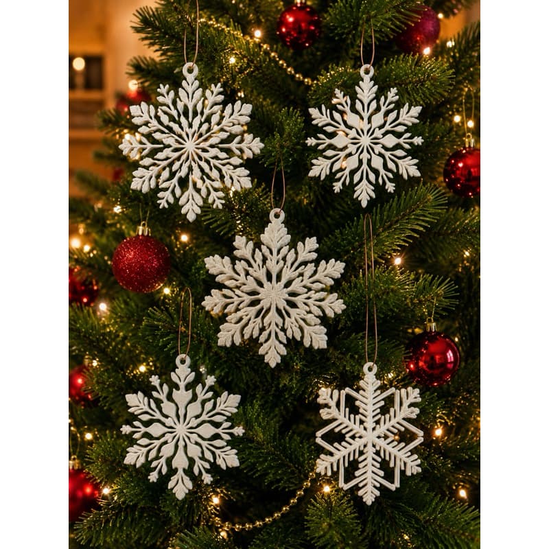 Kit Enfeites de Natal Flocos de Neve para Árvore | Decoração Natalina Branca Impressão 3D