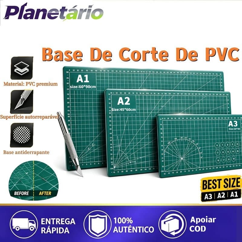 Base de corte dobrável em PVC tábua de corte auto-regenerativa de dupla face, tamanhos A3, A2 e A1