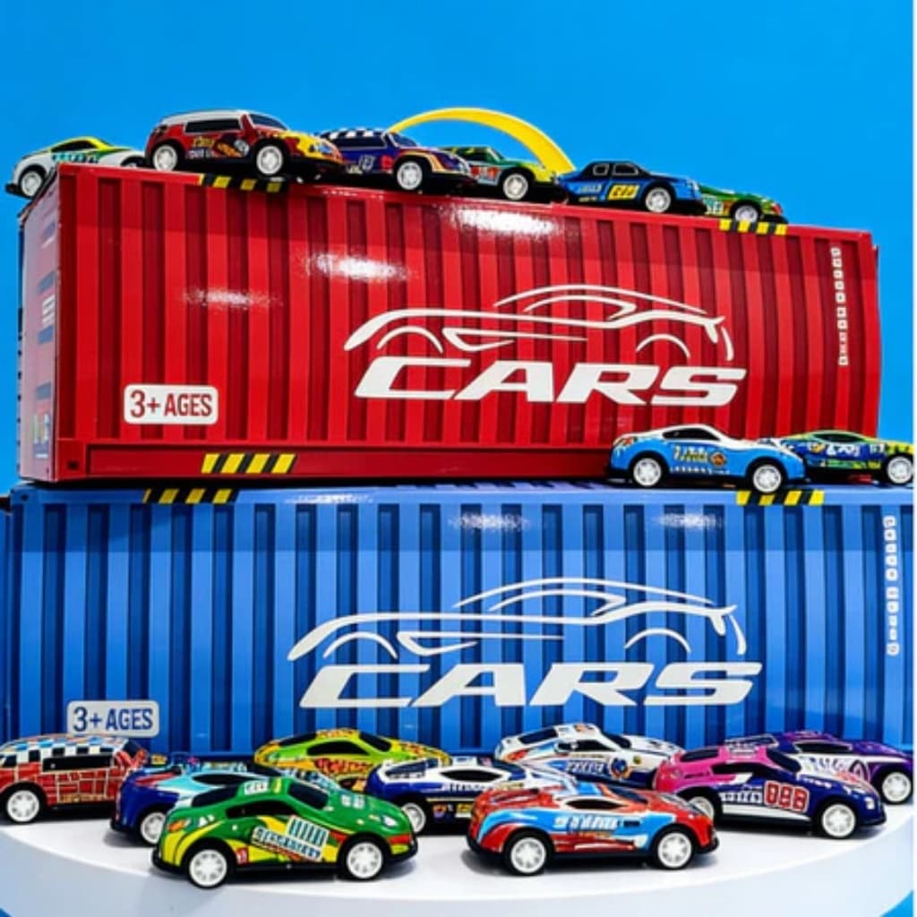 Kit 48 Carrinhos de Fricção Coloridos + Maleta Container que Vira 2 Pistas | Brinquedo Infantil