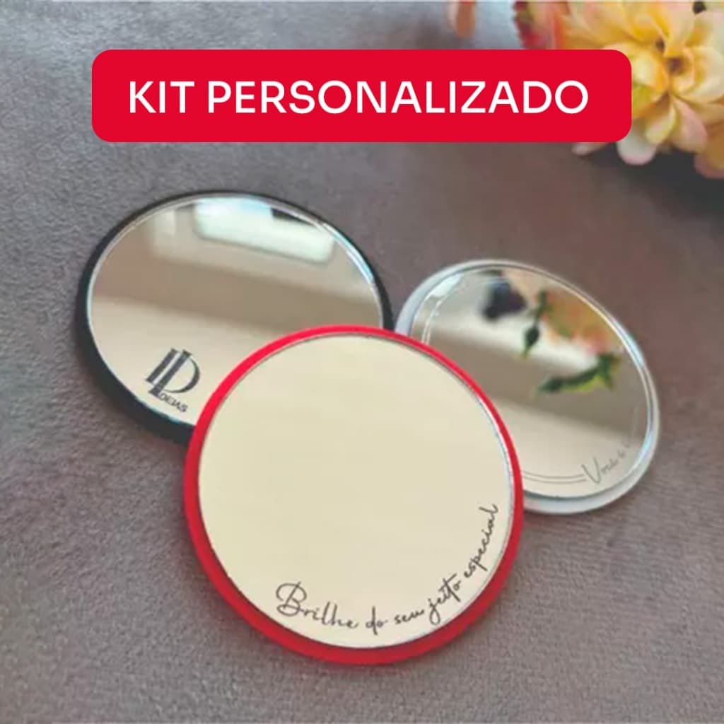 Kit Espelho de Bolsa Personalizado em Acrílico com Base 6cm – Mimo Brinde Beleza Maquiagem Presente