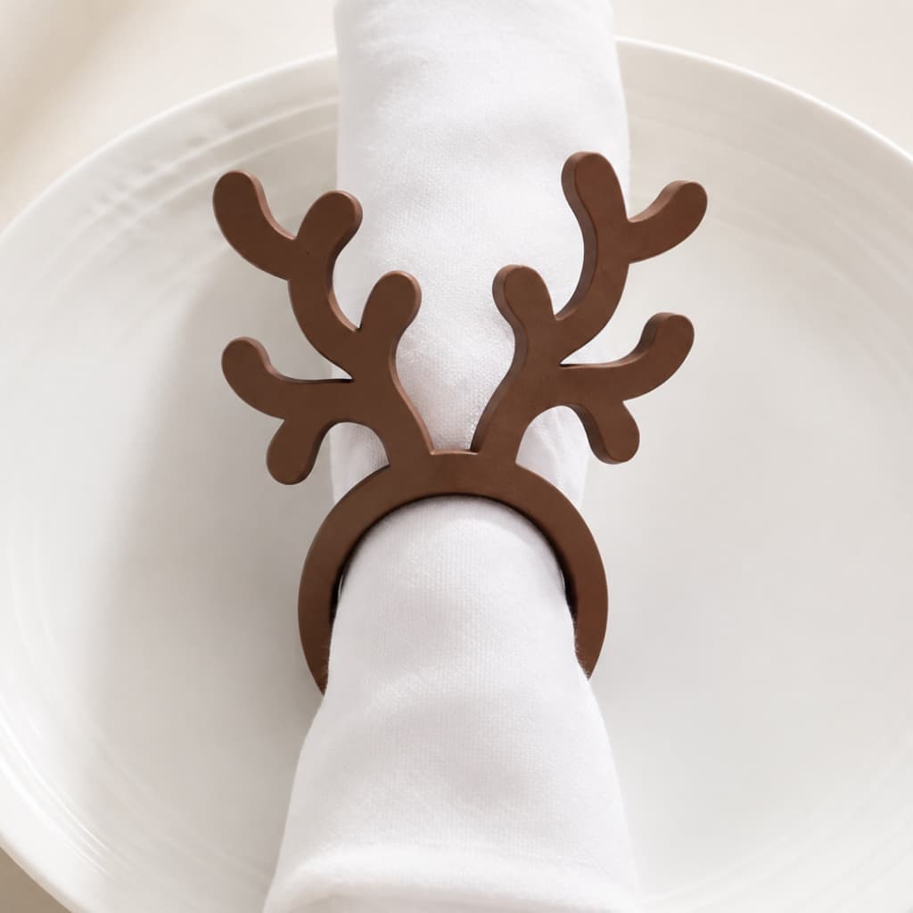 Kit Natal 6/4 Argolas | Anel Porta Guardanapo Rena | Decoração Mesa Posta