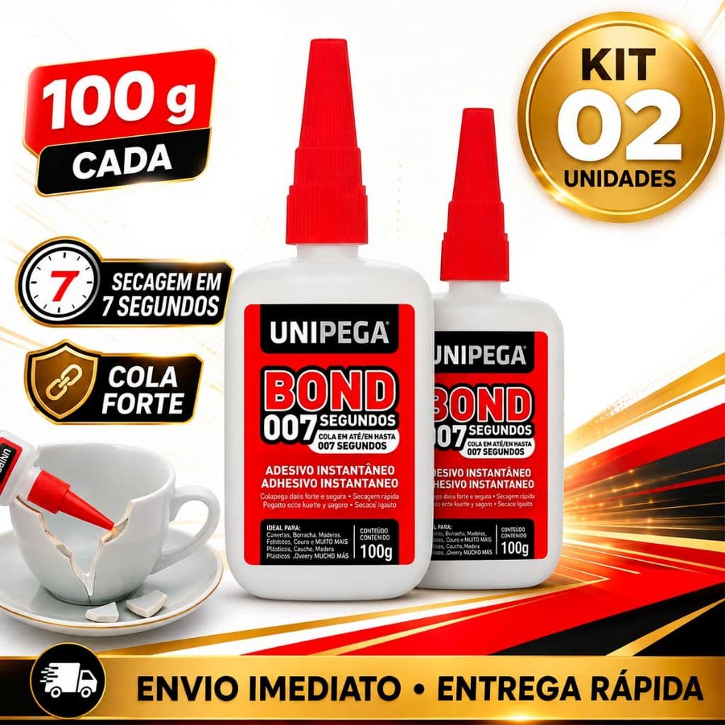 Kit 2 Colas Instantânea Super Bond 007 Unipega 100g Adesiva Secagem RápidaCola Plastico Vidro Tecido