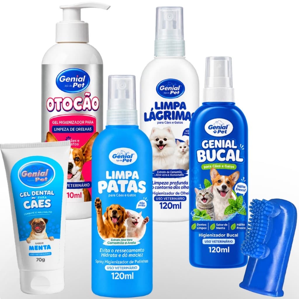 Kit Limpador de Orelha Limpa Lagrima, Limpa Pata, Creme Dental, Spray Bucal, Escova Dente Para Cachorro E Gato
