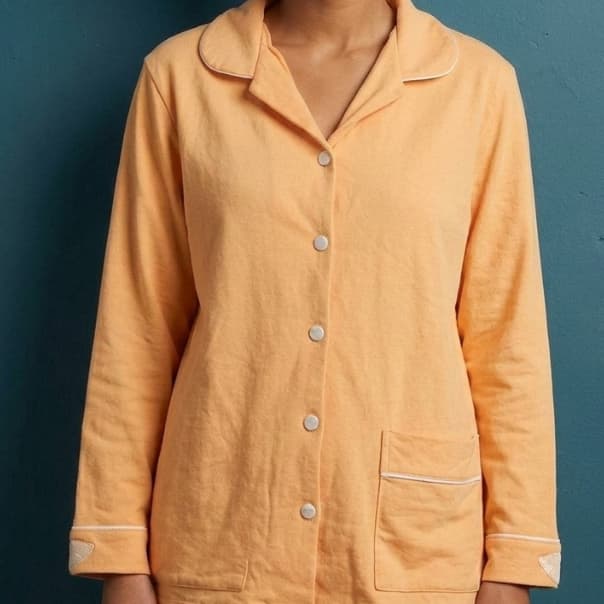 Camisa de Pijama Americana Feminina em Algodão Soft Cor Pêssego TAM. G