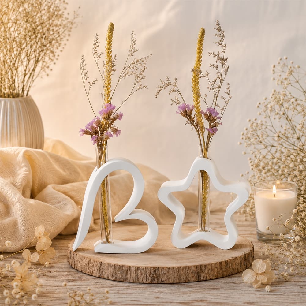 Kit 5, 10, 12 e 15 Vasos Decorativos Coração e Estrela com Tubo de Vidro Lembrancinha