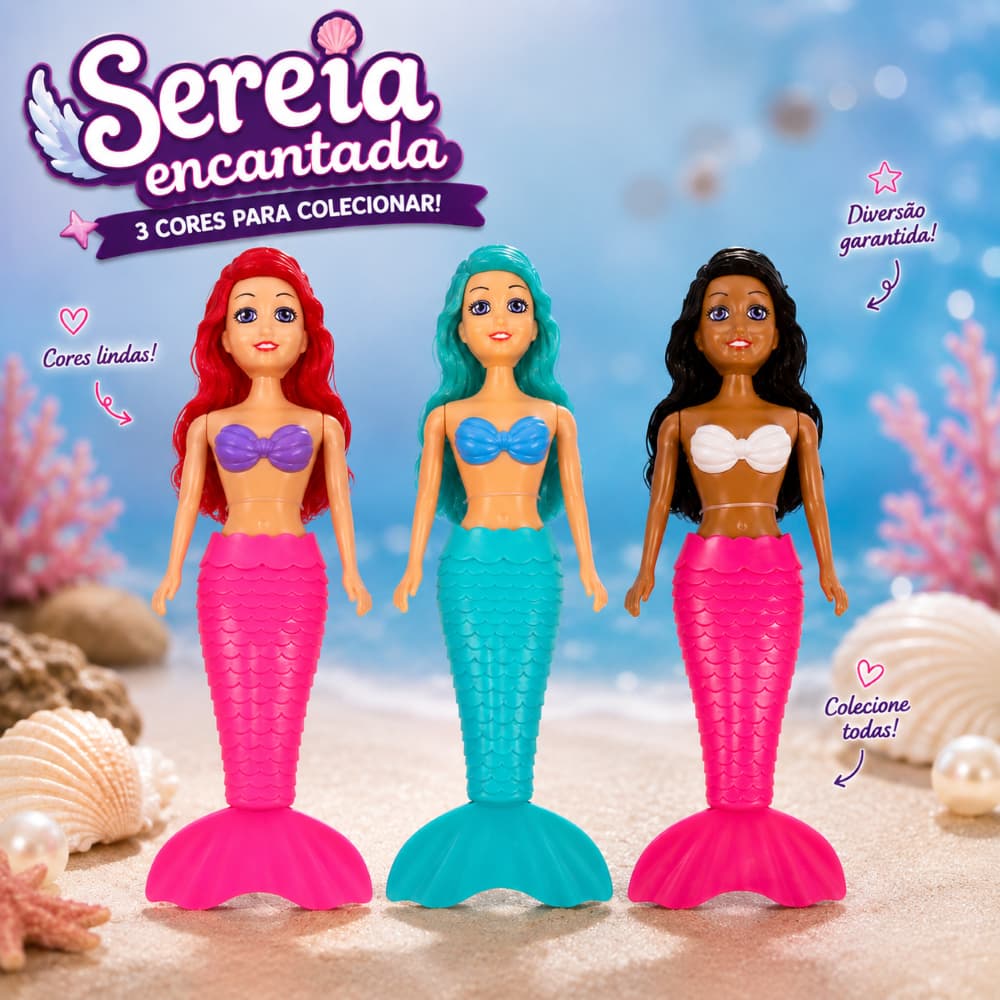 Boneca Sereia Infantil com Cauda que se Move Mecanismo de Girar Brinquedo 3+ Anos