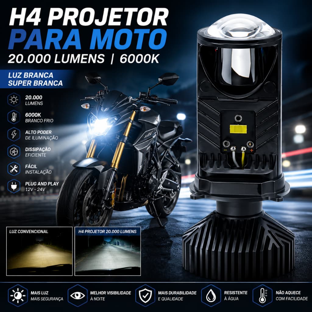 Lâmpada Led Projetor Moto H4 36w Laser Super Forte 20.000lm