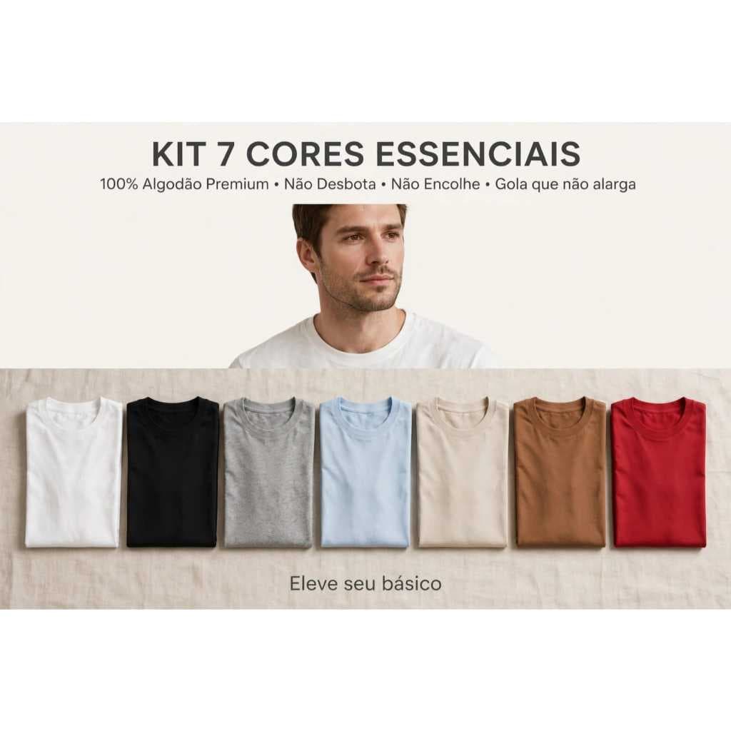 kit Camisa  Algodão 100% Masculina Básica Lisa Premium Branca Preta Vermelha Azul Bebe Marrom Cinza Bege