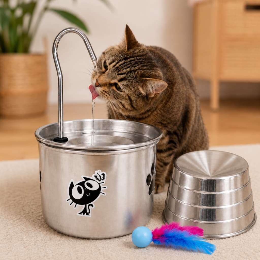 Bebedouro P/ Gato + Comedouro Ergonômico - BIVOLT