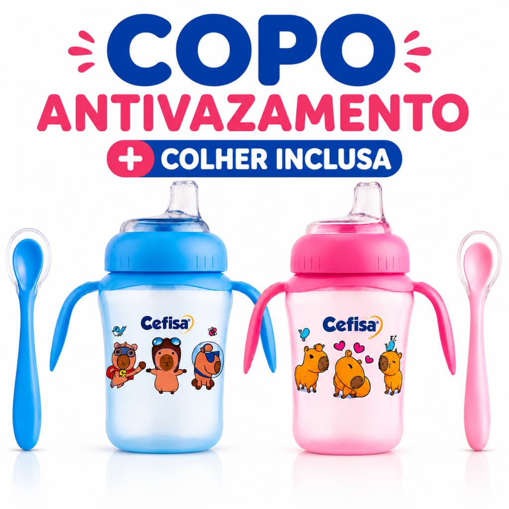 Copo Treinamento Antivazamento + Colher com Ponta de Silicone Para Bebê