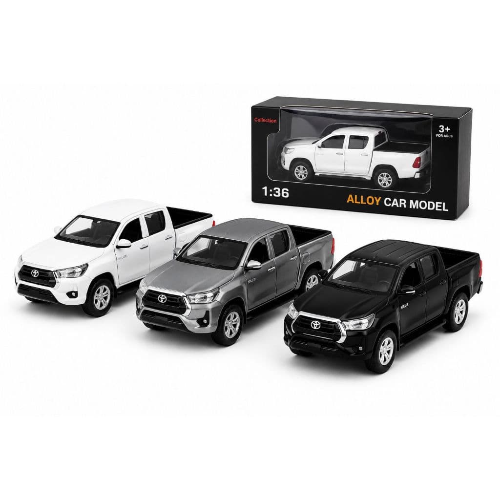 Miniatura Toyota Hilux 2021 1:36 Metal com Luz e Som Abre Portas Fricção Carro Coleção 12cm c/s Caixa