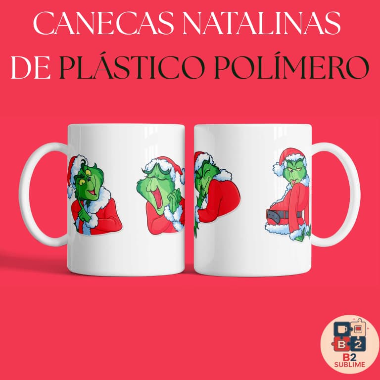 Caneca PLÁSTICO POLÍMERO Personalizada Natal Grinch 325ml - 1Un. | Presente, Lembrança Geek Criativo