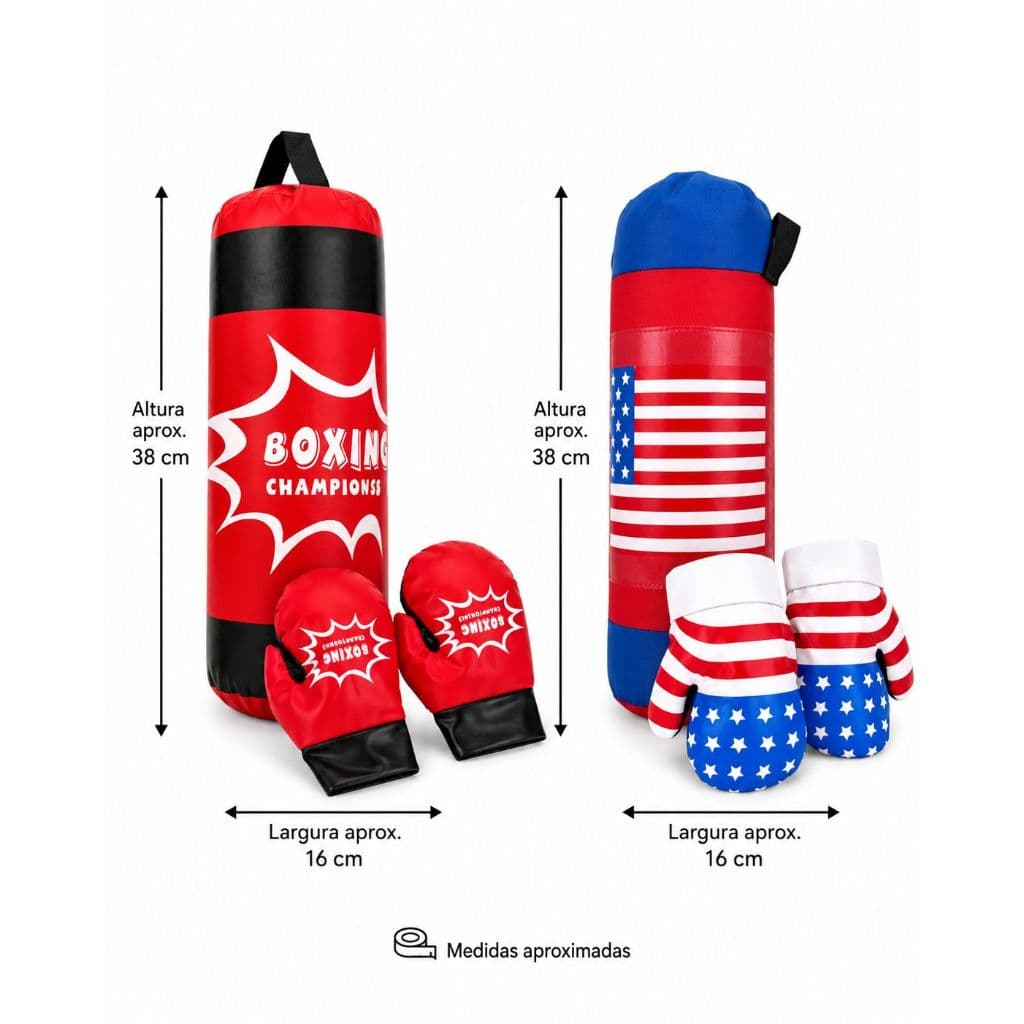 ￼Kit Saco Boxe Infantil Mini Saco de Pancada + Par Luvas
